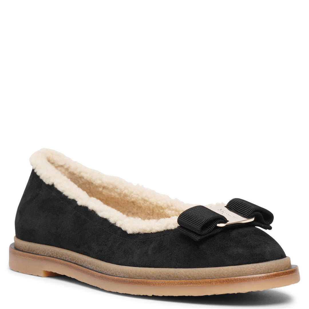 SalvatoreFerragamo ヴァリナ ファー フラットシューズ 7.5 Ferragamo | Varina winter black ballet flats | Savannahs