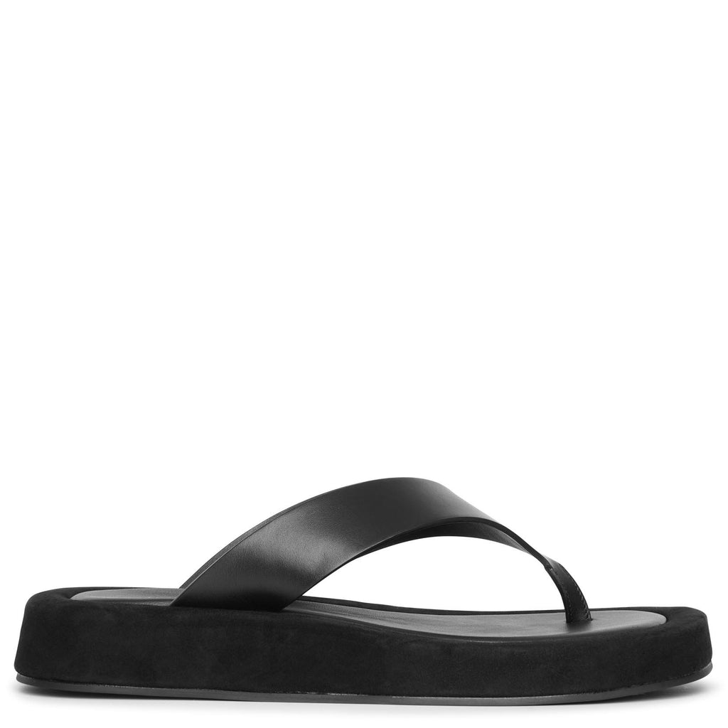 The Row | Ginza leather and suede platform flip flops | Savannahs