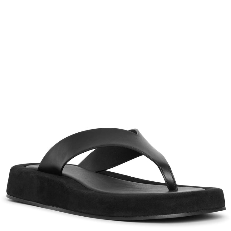 The Row | Ginza leather and suede platform flip flops | Savannahs