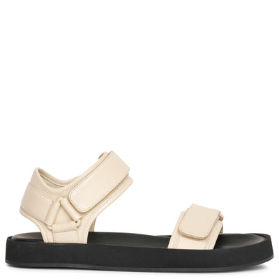 Hook and Loop cream leather sandals