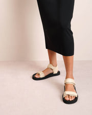 Hook and Loop cream leather sandals