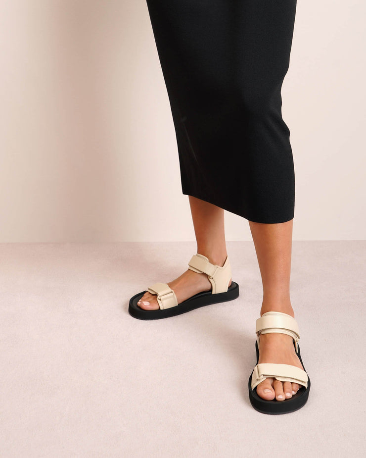 The Row Hook and Loop cream leather sandals Savannahs