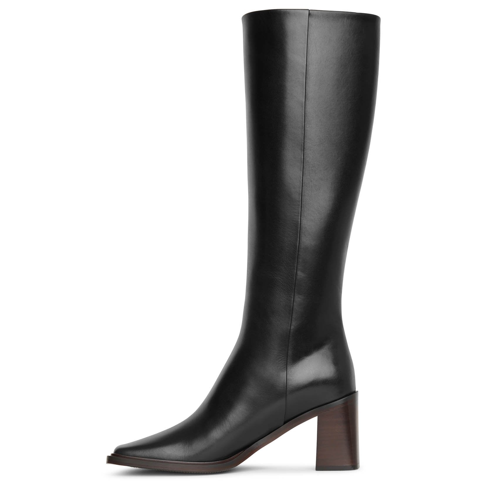 Patch black leather high boots