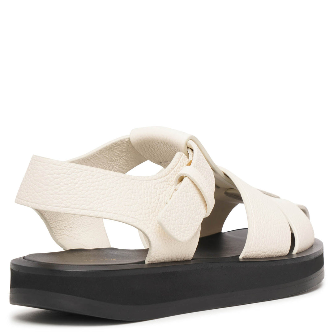 入手困難【The Row】Fisherman Sandal in Grained Leather Ivory Fisherman Sandal White in Leather – The Row