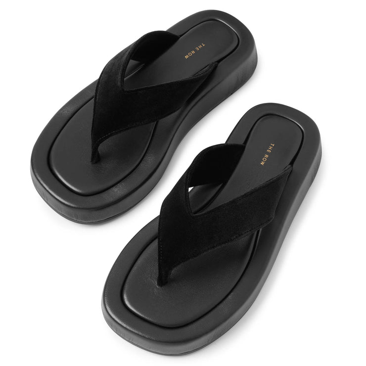 Ginza black velvet flip flops