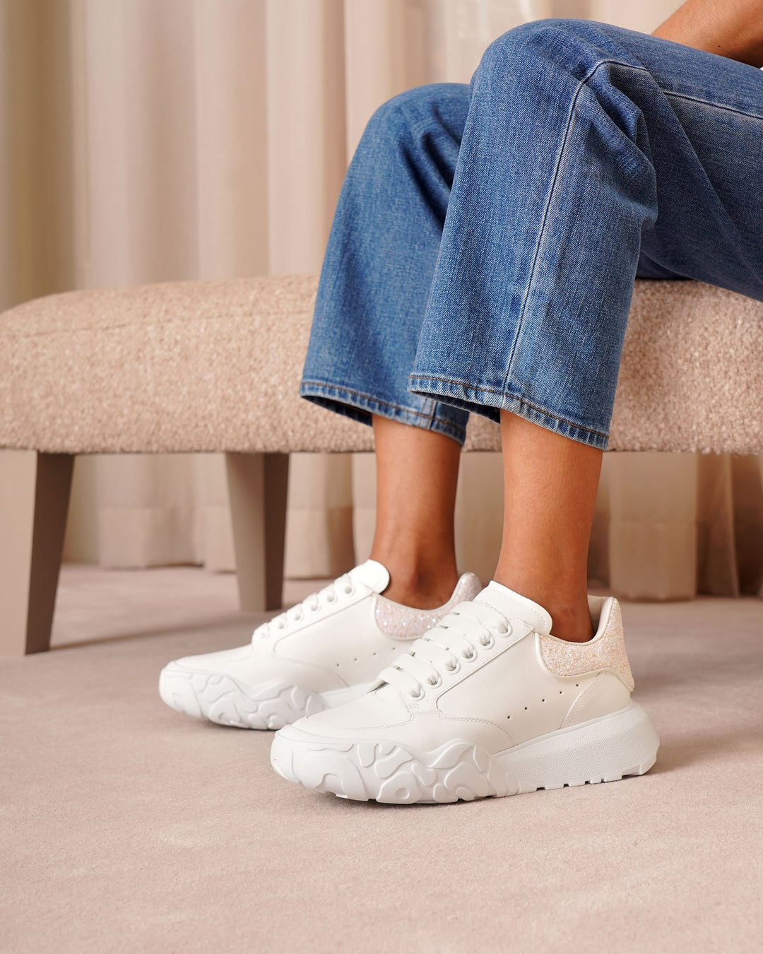 Alexander McQueen | Court white glitter sneakers | Savannahs