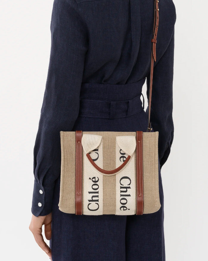 Chloé Women's Woody Medium Linen Tote Bag - Brown Beige