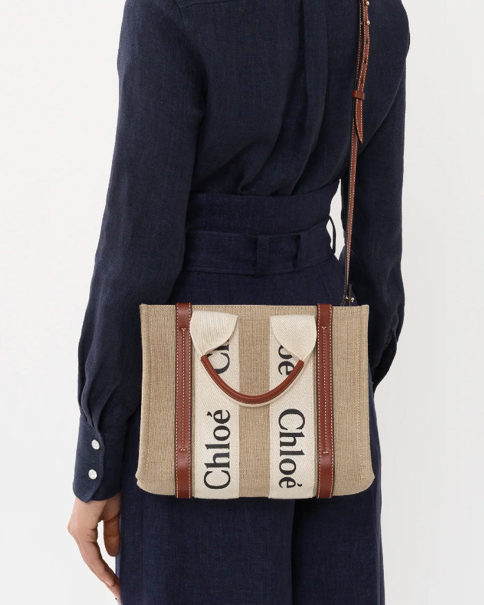 Chloé woody small canvas & leather tote Clearance
