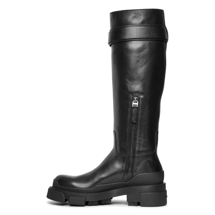 Terra flat black leather high boots