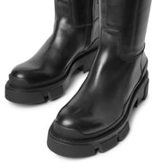 Terra flat black leather high boots