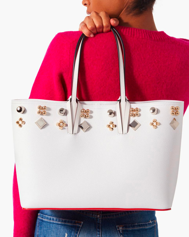 Cabata small spikes white leather tote bag