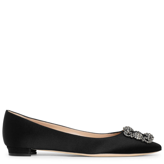 Hangisi Flat black satin ballerinas