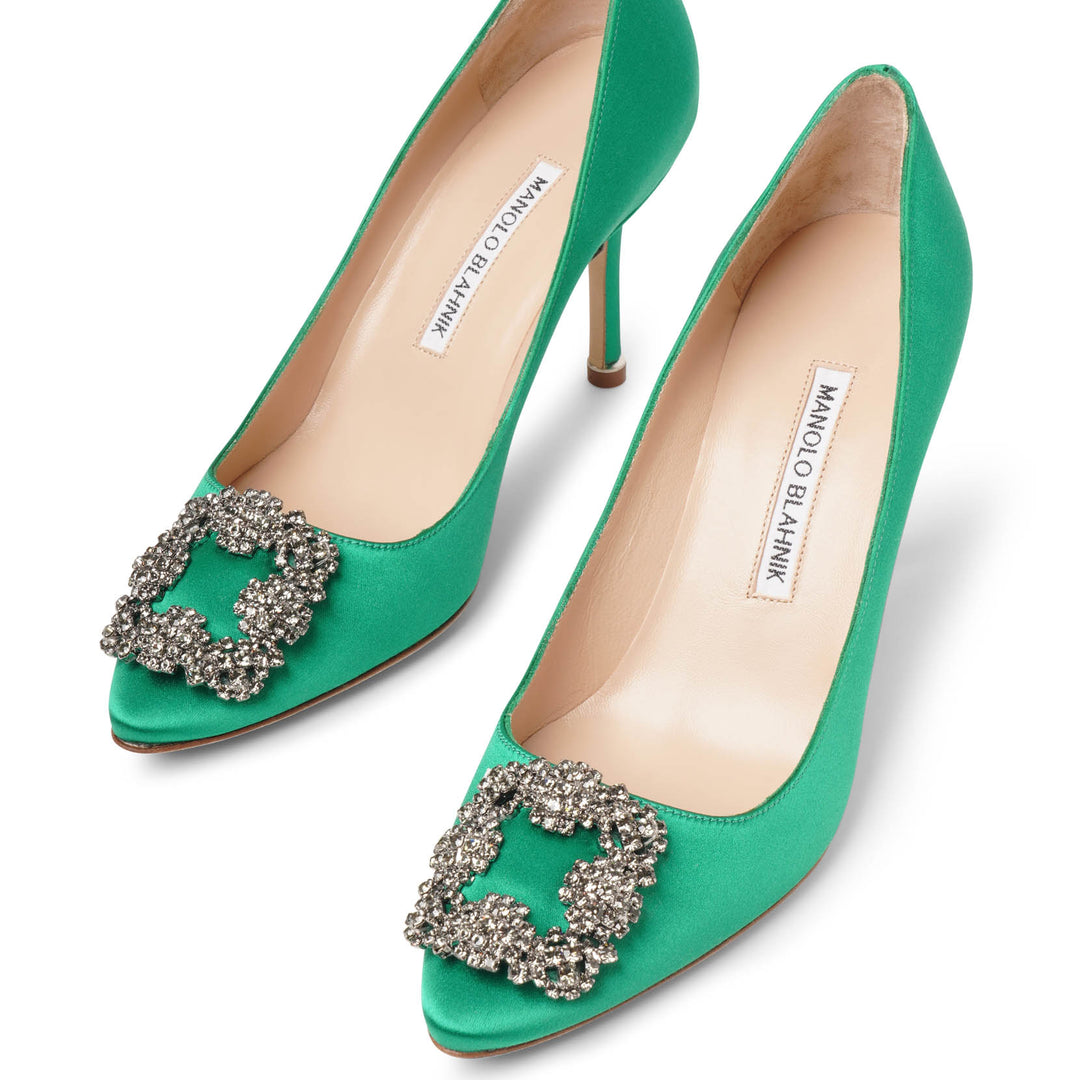MANOLO BLAHNIK HANGISIパンプス 35.5 HANGISI | Blue Satin Jewel Buckle Pumps | Manolo Blahnik