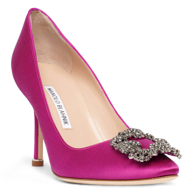 Manolo Blahnik | Hangisi 90 dark fuchsia satin pumps | Savannahs