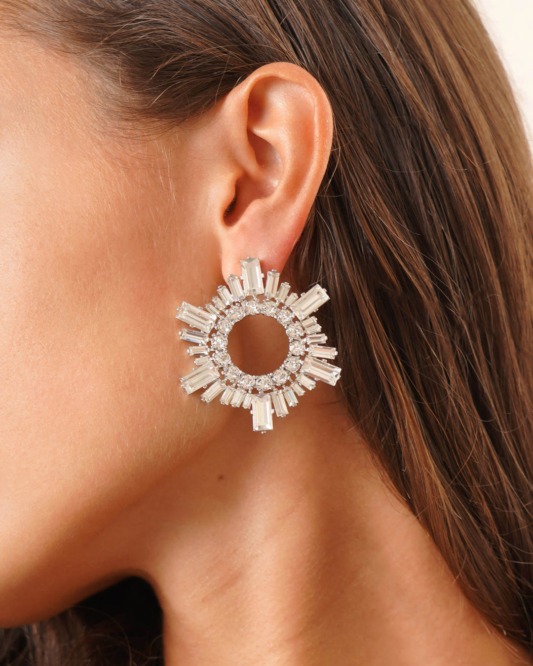 Amina Muaddi | Mini begum white crystal earrings | Savannahs