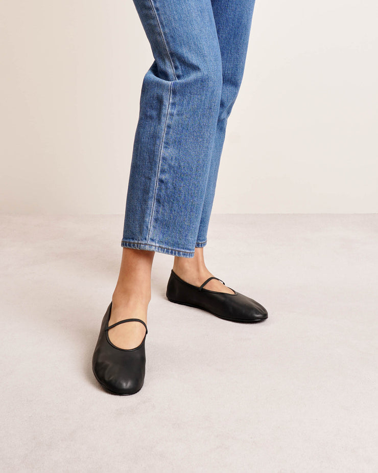 The Row Elastic ballet black nappa slippers Savannahs