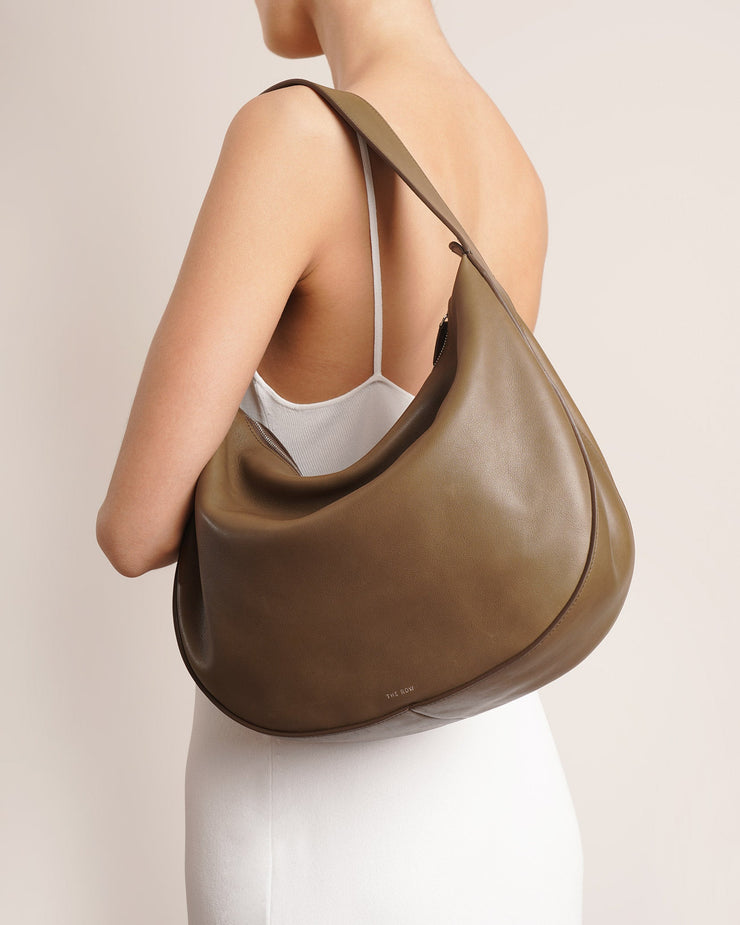 The Row Womens Single Strap Zip Top Grain Leather Hobo Handbag