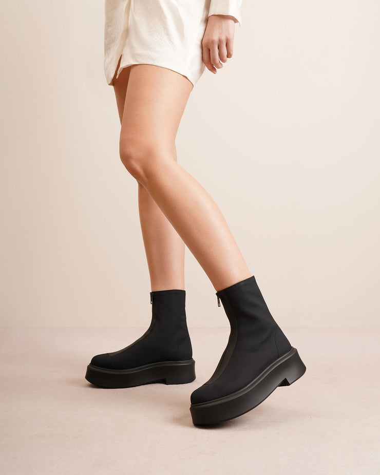 The Row Zipped I navy canvas ankle boots Savannahs