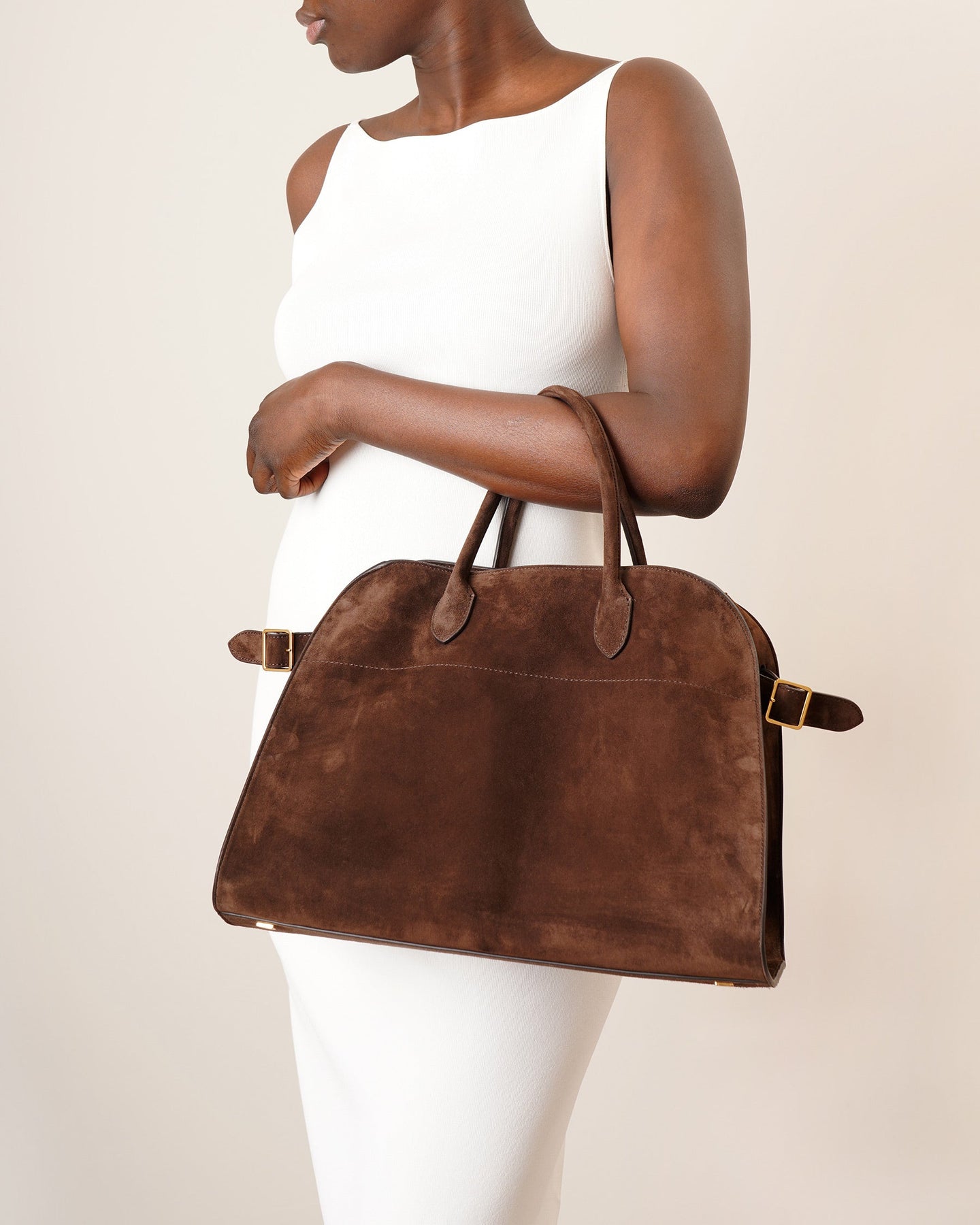 The Row | Soft Margaux 15 Brown Suede Bag | Savannahs